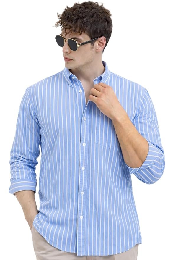 U TURN Men's Casual Printed Striped Stylish Latest Formal Shirt for Men | Cotton Mix 220 GSM