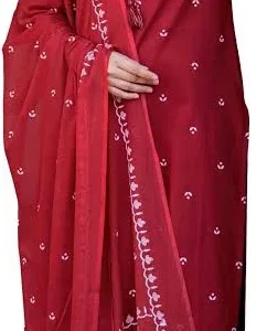 PARTHVI Women's Pure Cotton Printed Straight Kurta Set with Palazzo Pants & Dupatta- Ethnic Wear, Red